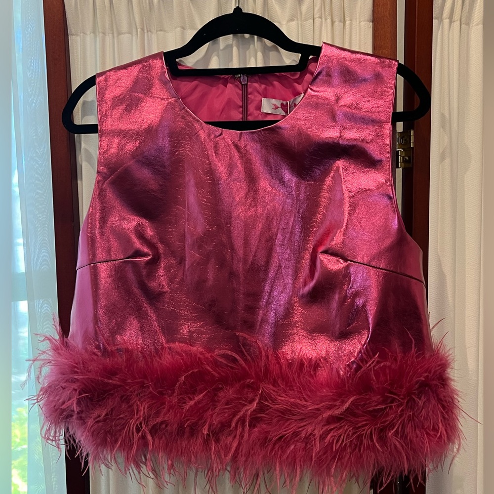 Hot pink feathered buddy love top.